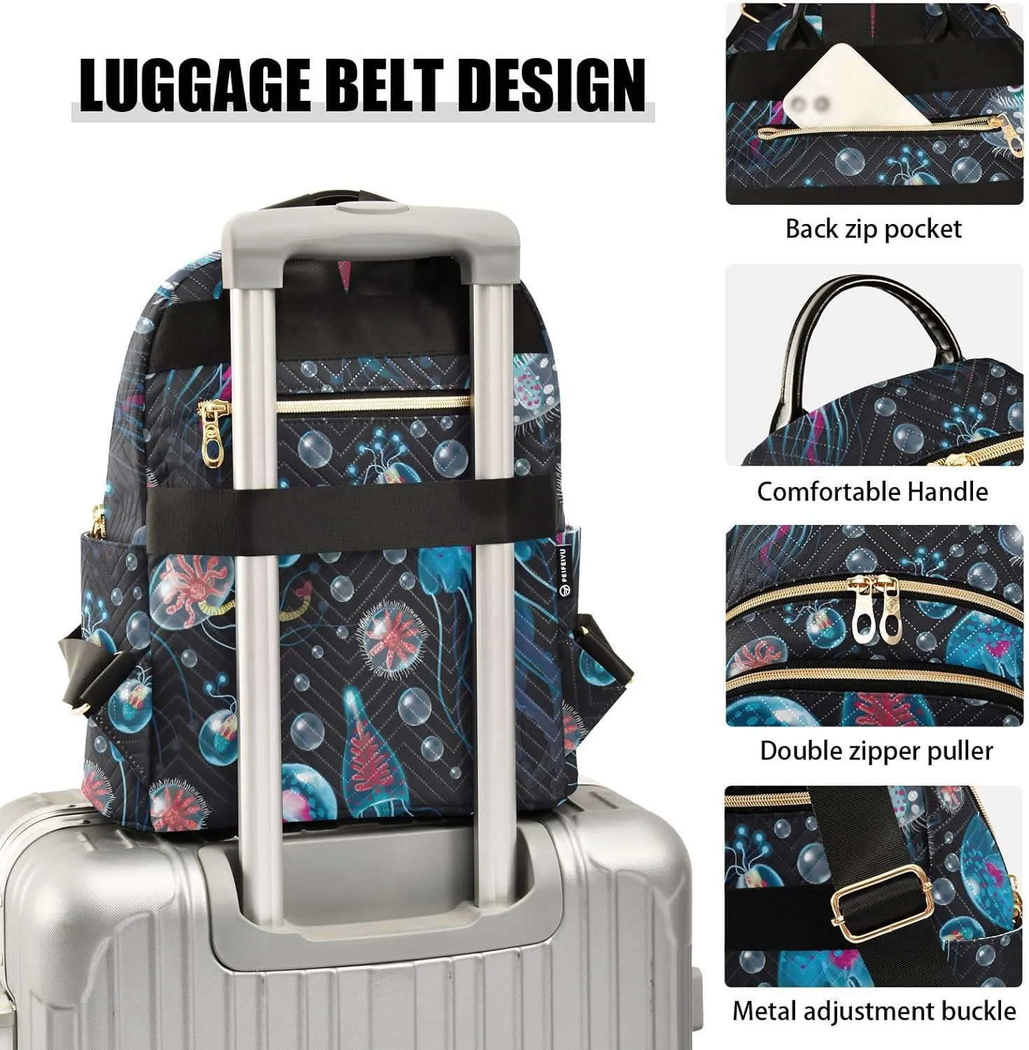 ALAZA Jellyfish Corals Seaweed Women Backpack Purse Shoulder Bag
