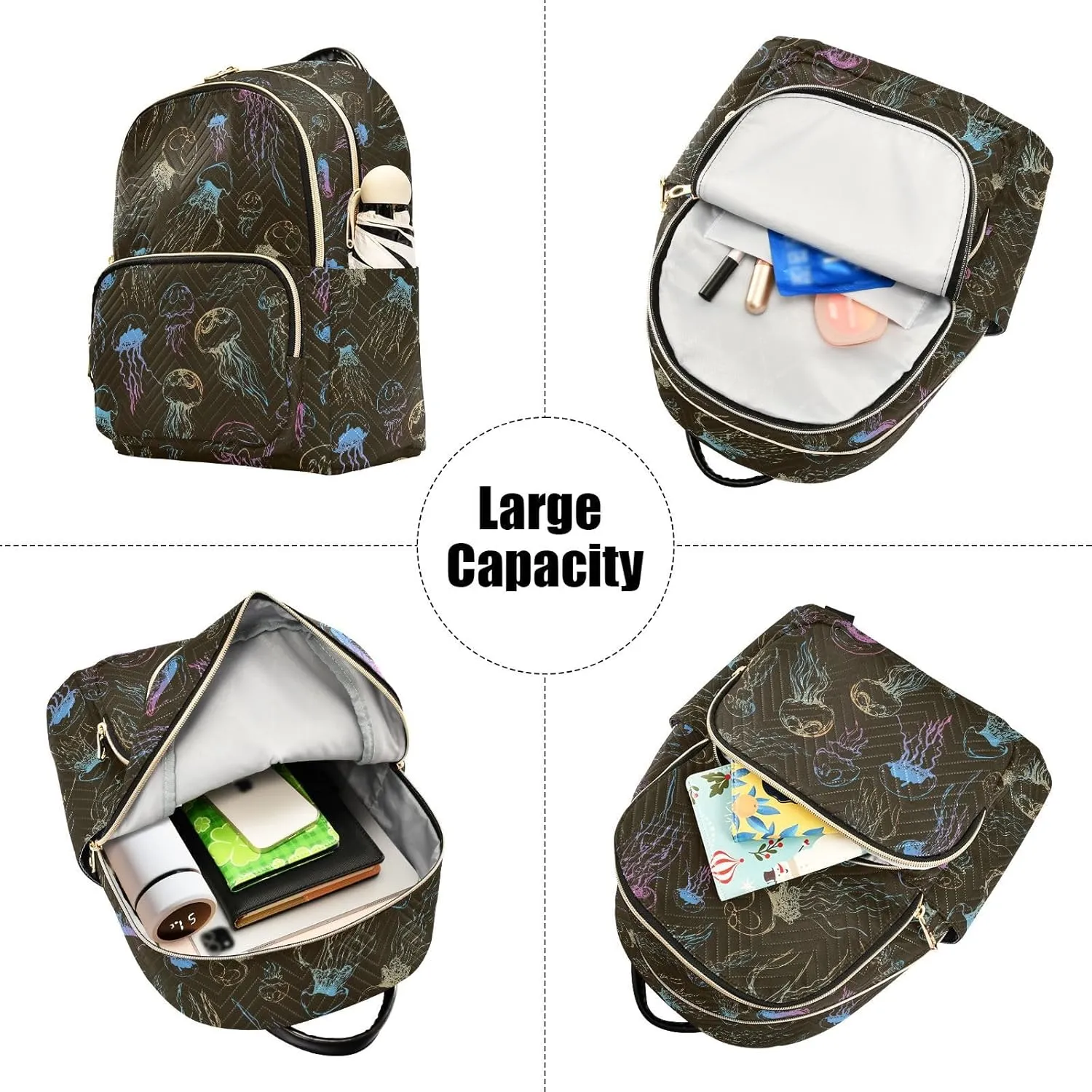 ALAZA Jellyfish with Stinging Cells Float in Space Women Backpack Purse Shoulder Bag