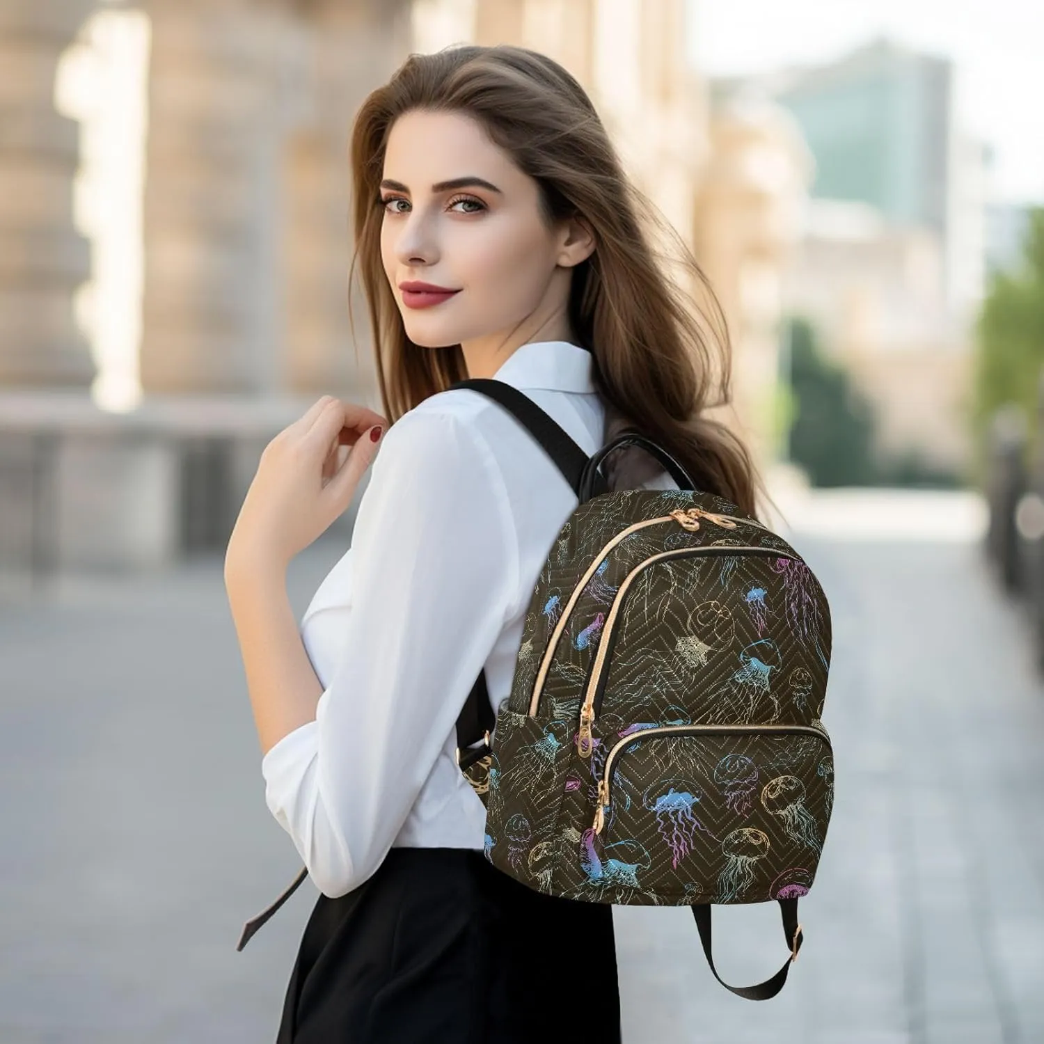 ALAZA Jellyfish with Stinging Cells Float in Space Women Backpack Purse Shoulder Bag