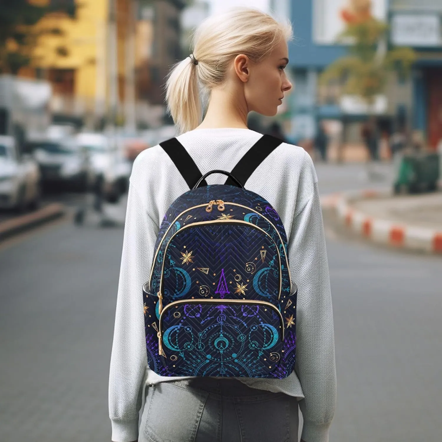 ALAZA Moon Star Witchy Blue & Purple Mini Backpack Purse for Women Travel Bag Fashion Daypack Back Pack Shoulder Bag