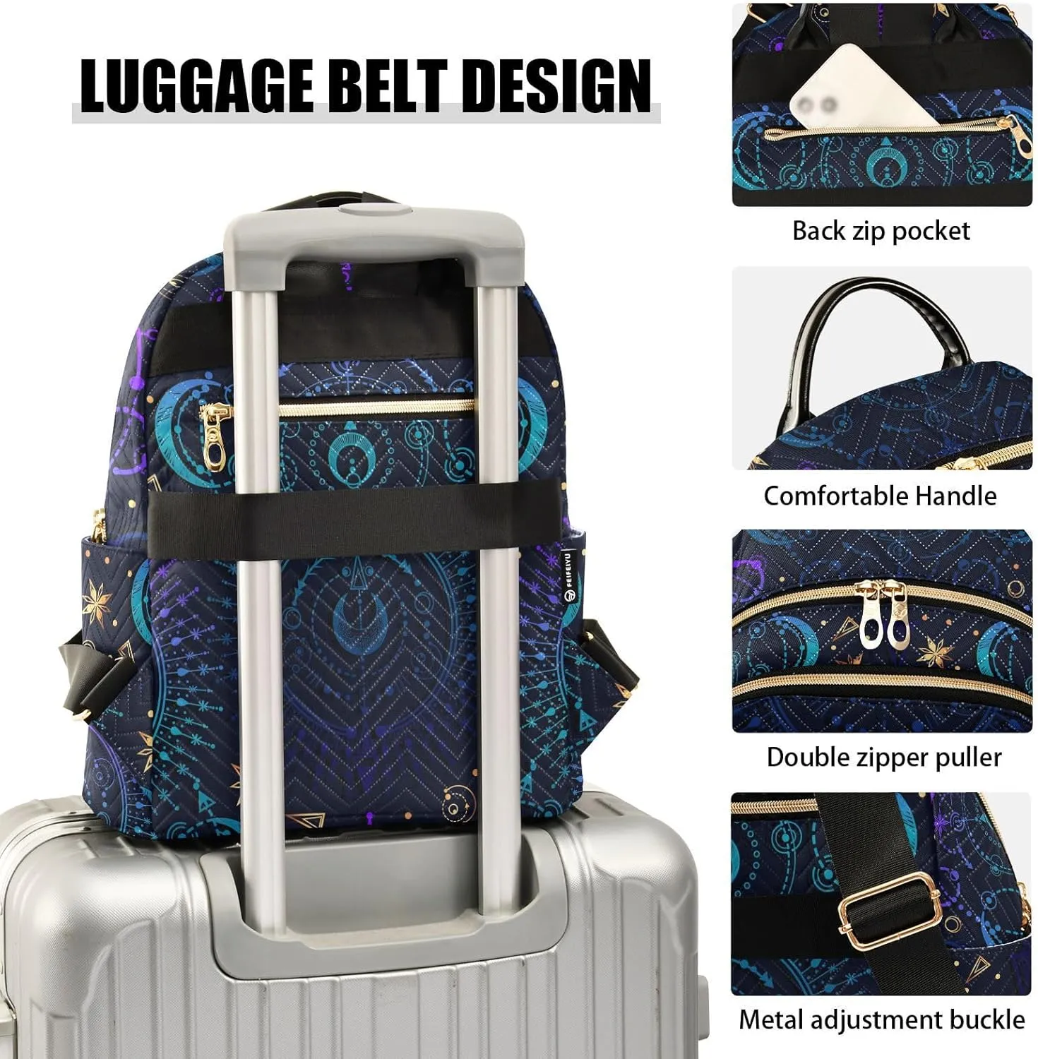 ALAZA Moon Star Witchy Blue & Purple Mini Backpack Purse for Women Travel Bag Fashion Daypack Back Pack Shoulder Bag