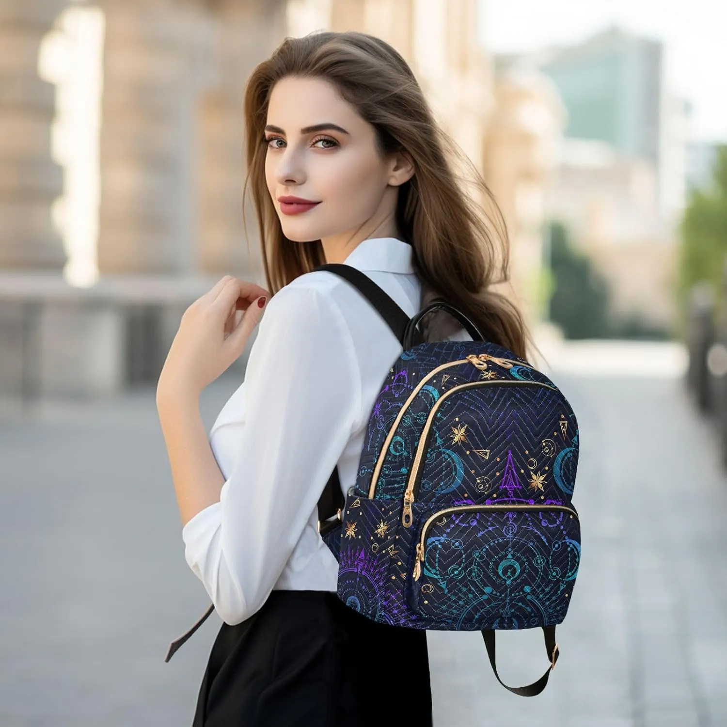 ALAZA Moon Star Witchy Blue & Purple Mini Backpack Purse for Women Travel Bag Fashion Daypack Back Pack Shoulder Bag