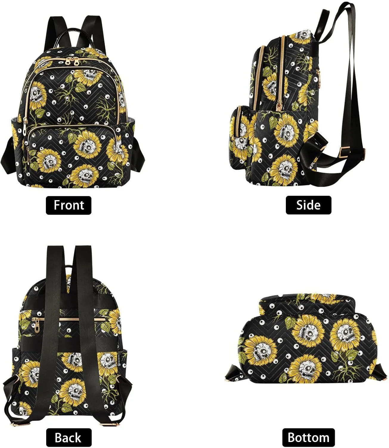 ALAZA Sunflowers Skulls Eye Ball Small Backpack Purse for Women Travel Bag Fashion Daypack Back Pack Shoulder Bag