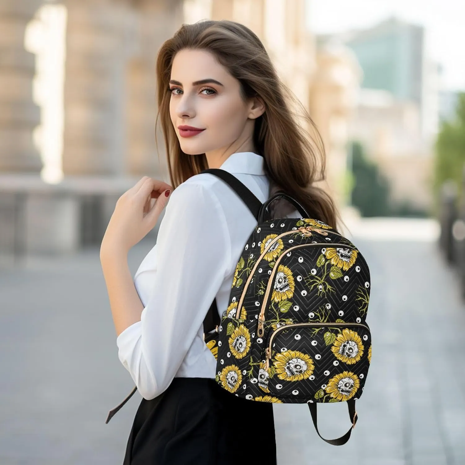 ALAZA Sunflowers Skulls Eye Ball Small Backpack Purse for Women Travel Bag Fashion Daypack Back Pack Shoulder Bag