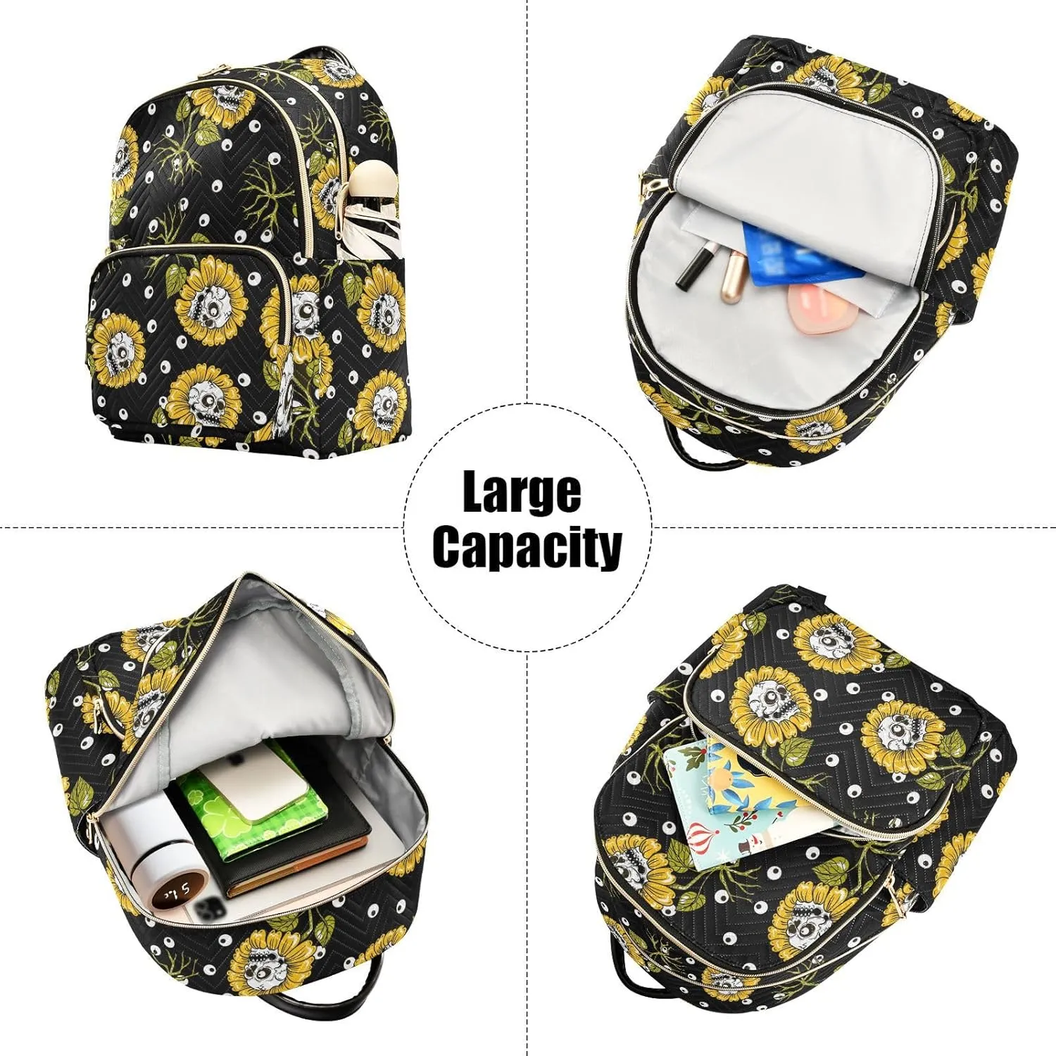 ALAZA Sunflowers Skulls Eye Ball Small Backpack Purse for Women Travel Bag Fashion Daypack Back Pack Shoulder Bag