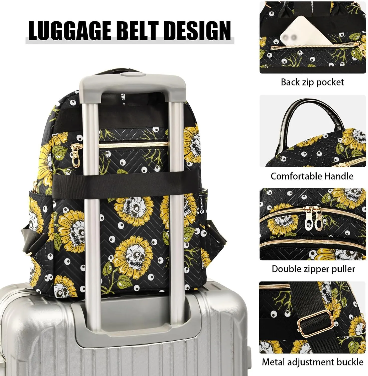 ALAZA Sunflowers Skulls Eye Ball Small Backpack Purse for Women Travel Bag Fashion Daypack Back Pack Shoulder Bag