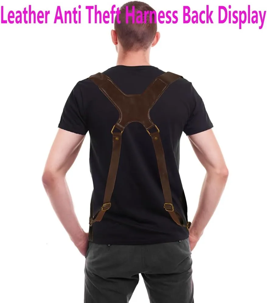 Alkyne 2024 New Anti-Theft Leather Harness, Brown Leather Double Shoulder Bag With Pocket, Retro Underarm Shoulder Holster Bag
