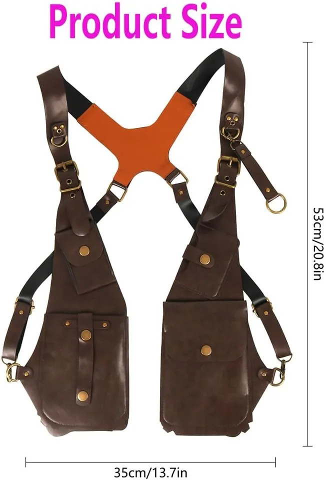 Alkyne 2024 New Anti-Theft Leather Harness, Brown Leather Double Shoulder Bag With Pocket, Retro Underarm Shoulder Holster Bag