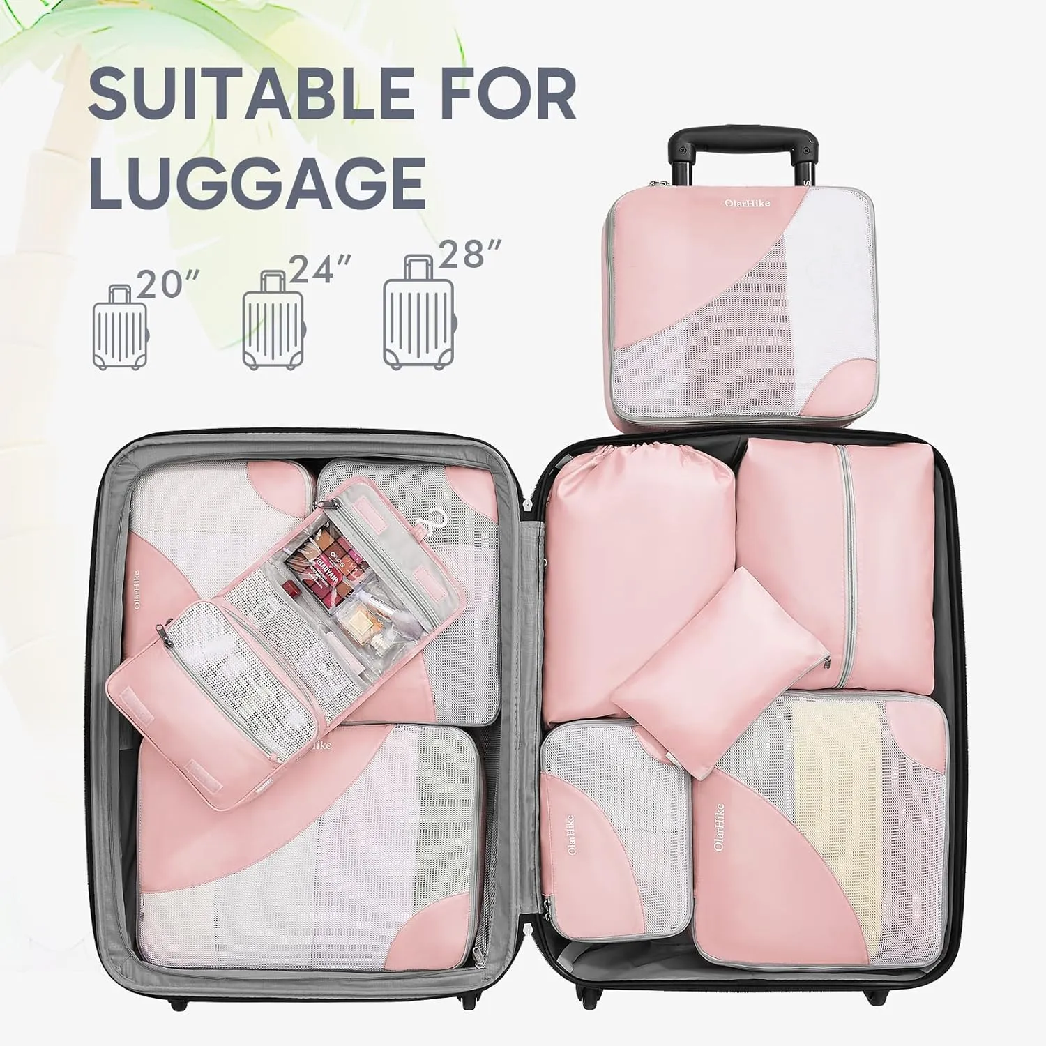 ALL INCLUDED 10 Set Durable Packing Cubes for Suitcases,OlarHike Essentials for Travel, UPGRADED Anti-Tear Stitching, NEW Improved Luggage Packing Organizers for Travel Accessories (Pink)