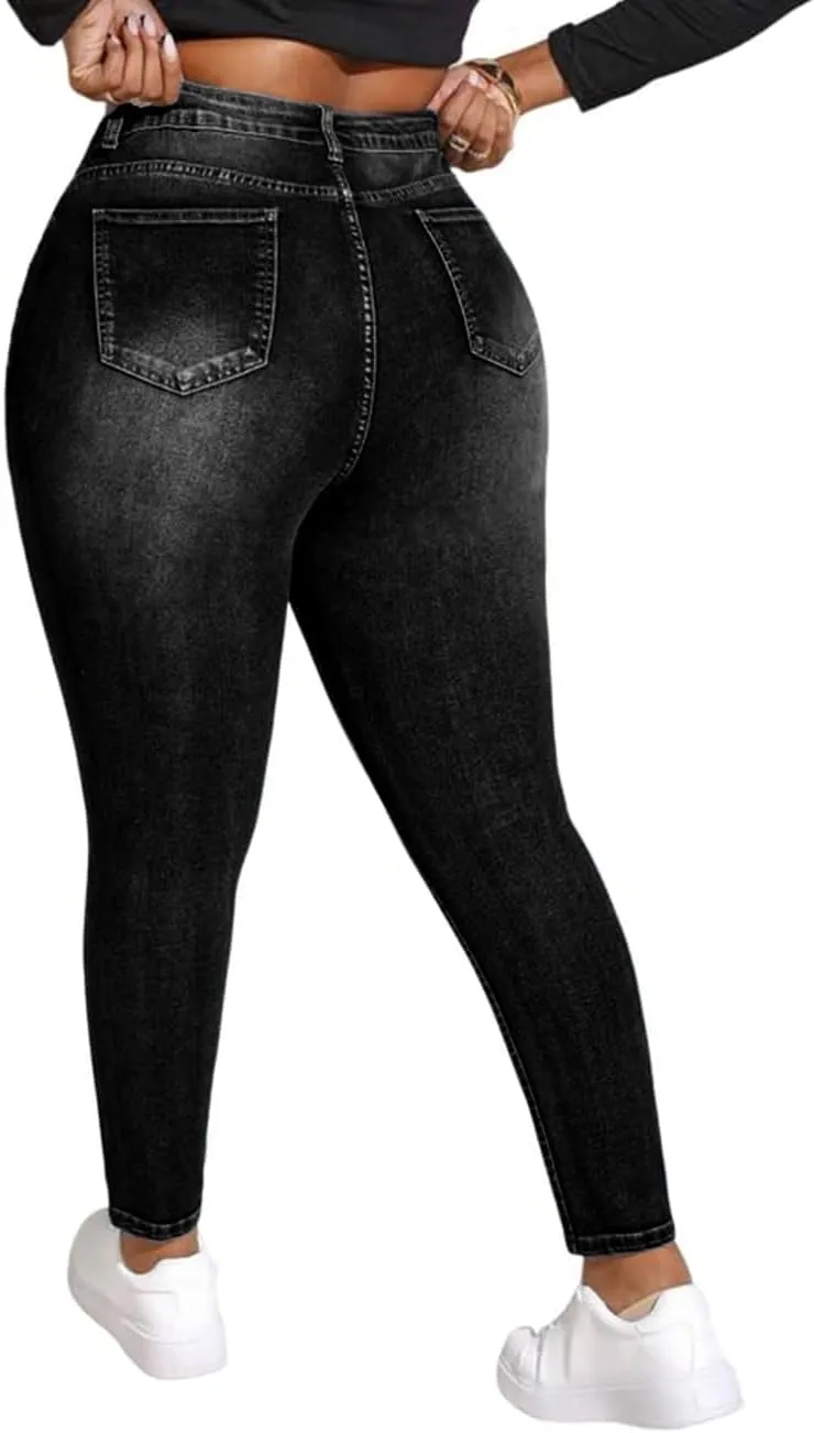 ALLABREVE Womens Plus Size Skinny Jeans Stretchy High Waisted Ankle Jean Ripped Slim Fit Washed Denim Distressed Tight Jean