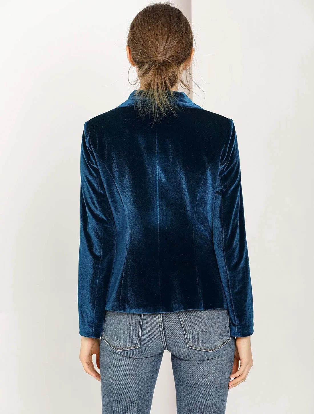 Allegra K Women's Halloween Christmas Office Coat Solid Shawl Collar 1 Button Velvet Blazer