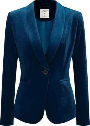 Allegra K Women's Halloween Christmas Office Coat Solid Shawl Collar 1 Button Velvet Blazer