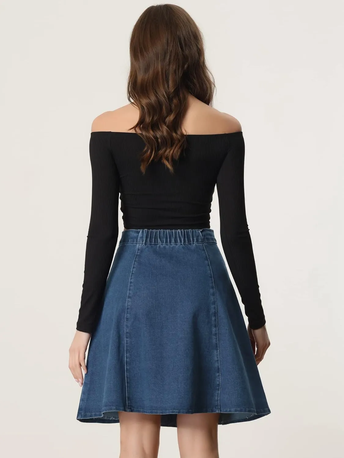 Allegra K Women's High Waisted A-Line Flared Casual Denim Skirt