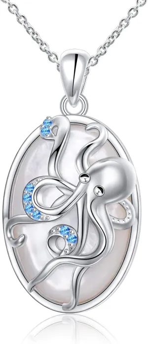 Alphm White Shell Octopus/Penguin Necklace for Women 925 Sterling Silver Octopus/Penguin Jewelry Present for Mom Wife Daughter Sister