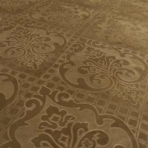 Alvaro Velveteen Embossed Damask Pattern Upholstery Curtains Fabric In Brown Velvet Colour