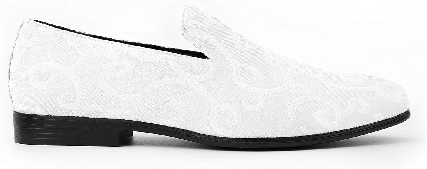Amali King - Men's Slippers - Mens Loafers - Designer Shoes for Men - Tuxedo Shoes - Velvet Loafers Men - Embossed Paisley Pattern, Satin Band and Trim