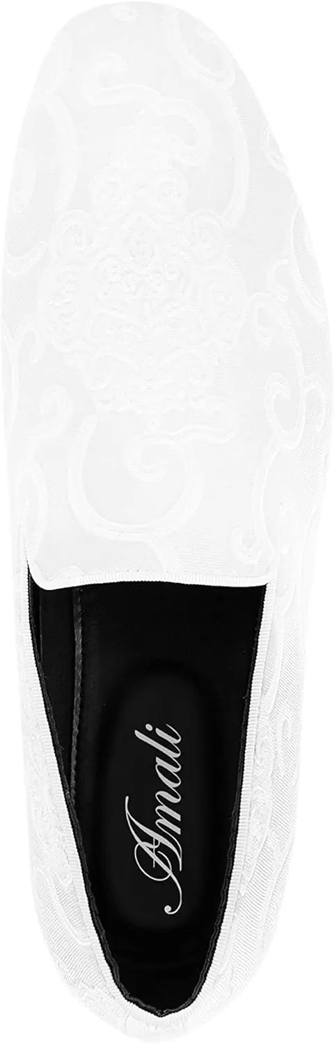 Amali King - Men's Slippers - Mens Loafers - Designer Shoes for Men - Tuxedo Shoes - Velvet Loafers Men - Embossed Paisley Pattern, Satin Band and Trim