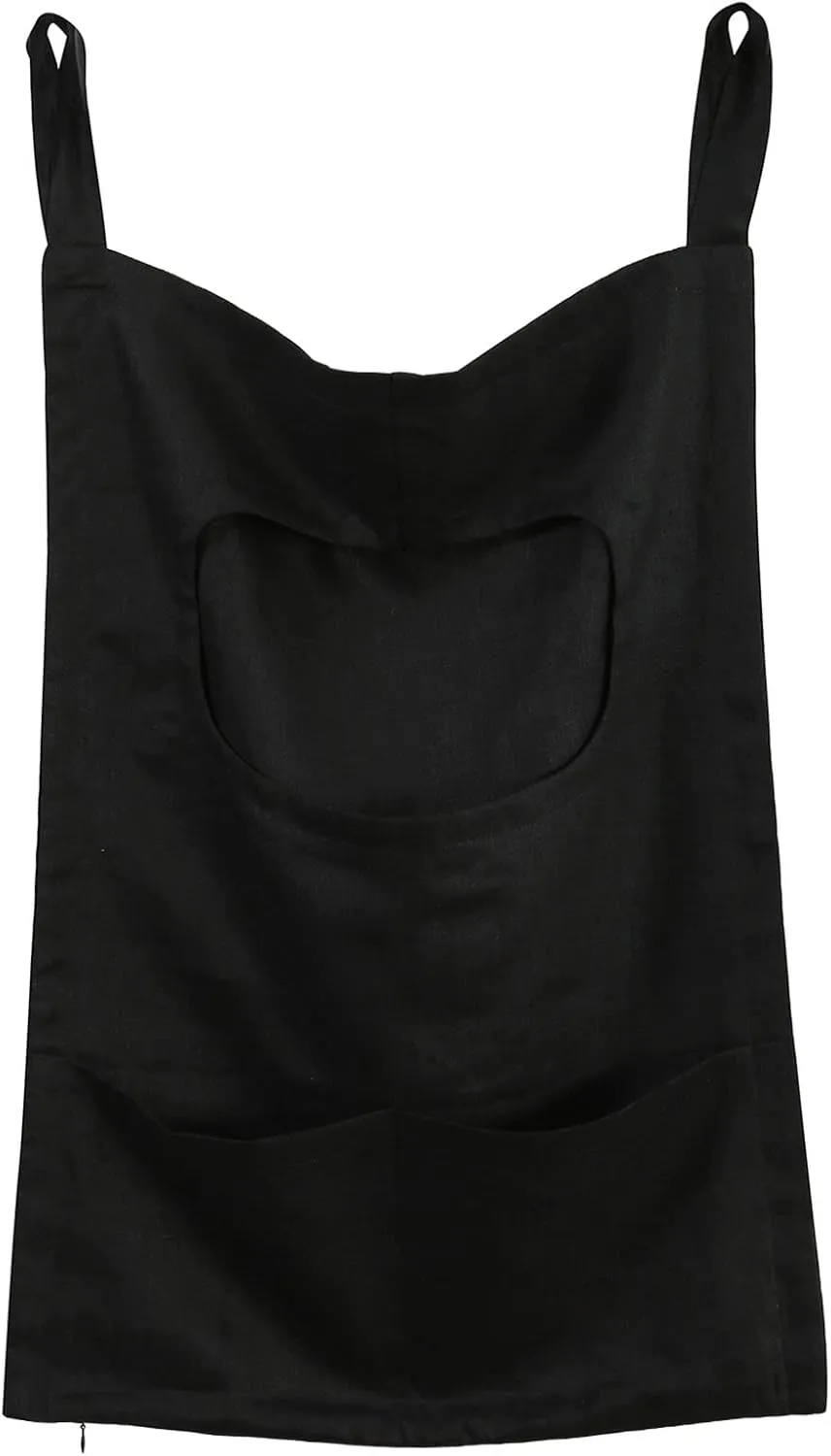 Amazhiyu Pure Linen Over The Door Laundry Hanging Hamper Bag with Bottom Zipper and Pockets Black