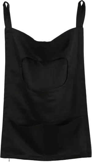 Amazhiyu Pure Linen Over The Door Laundry Hanging Hamper Bag with Bottom Zipper and Pockets Black