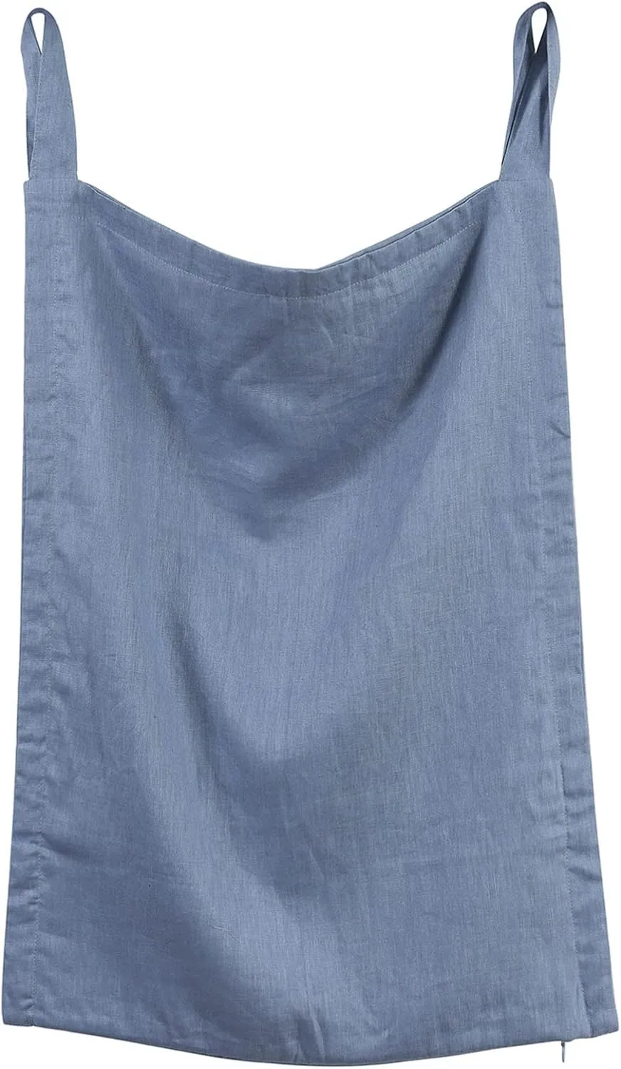 Amazhiyu Pure Linen Over The Door Laundry Hanging Hamper Bag with Bottom Zipper and Pockets Cyan Blue