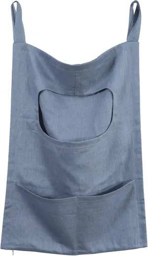 Amazhiyu Pure Linen Over The Door Laundry Hanging Hamper Bag with Bottom Zipper and Pockets Cyan Blue