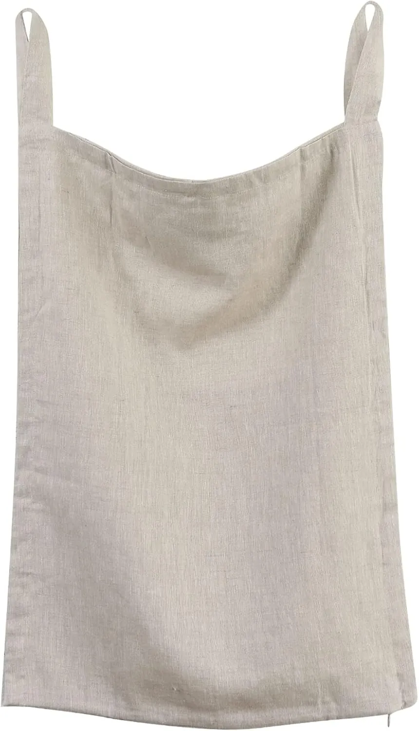 Amazhiyu Pure Linen Over The Door Laundry Hanging Hamper Bag with Bottom Zipper and Pockets Flax