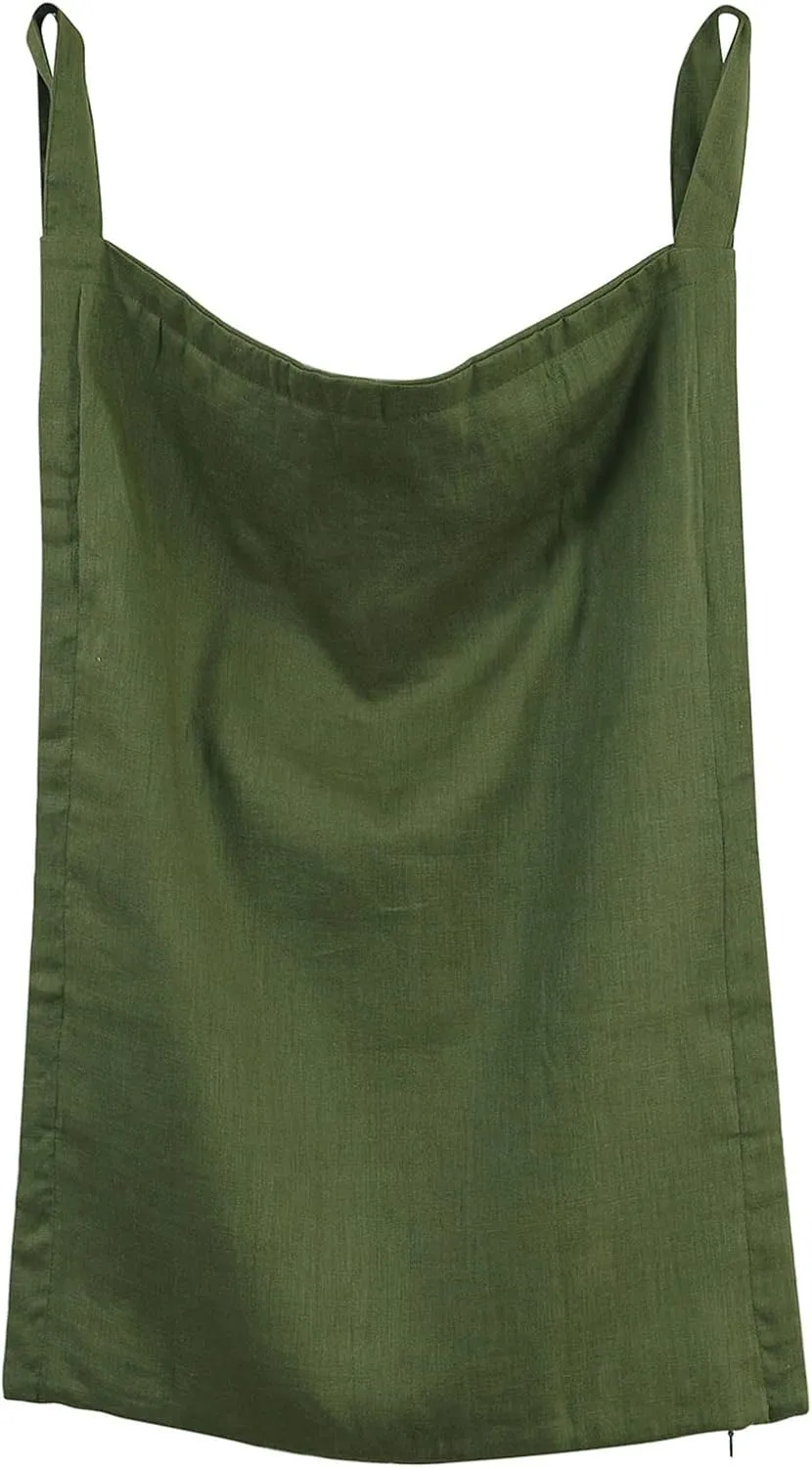 Amazhiyu Pure Linen Over The Door Laundry Hanging Hamper Bag with Bottom Zipper and Pockets Green