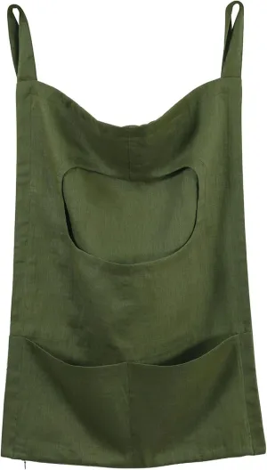 Amazhiyu Pure Linen Over The Door Laundry Hanging Hamper Bag with Bottom Zipper and Pockets Green