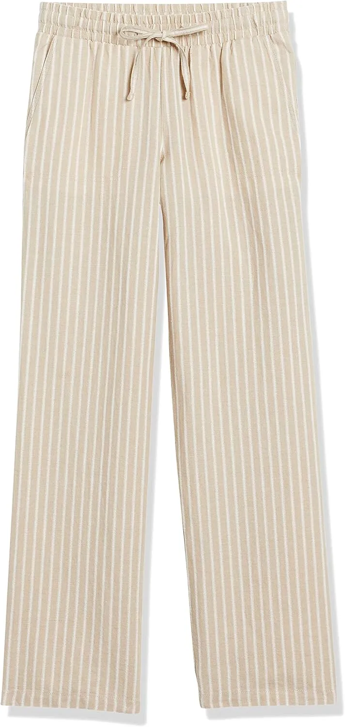 Amazon Essentials Women's Linen Blend Drawstring Relaxed Fit Wide Leg Pant (Available in Plus Size)