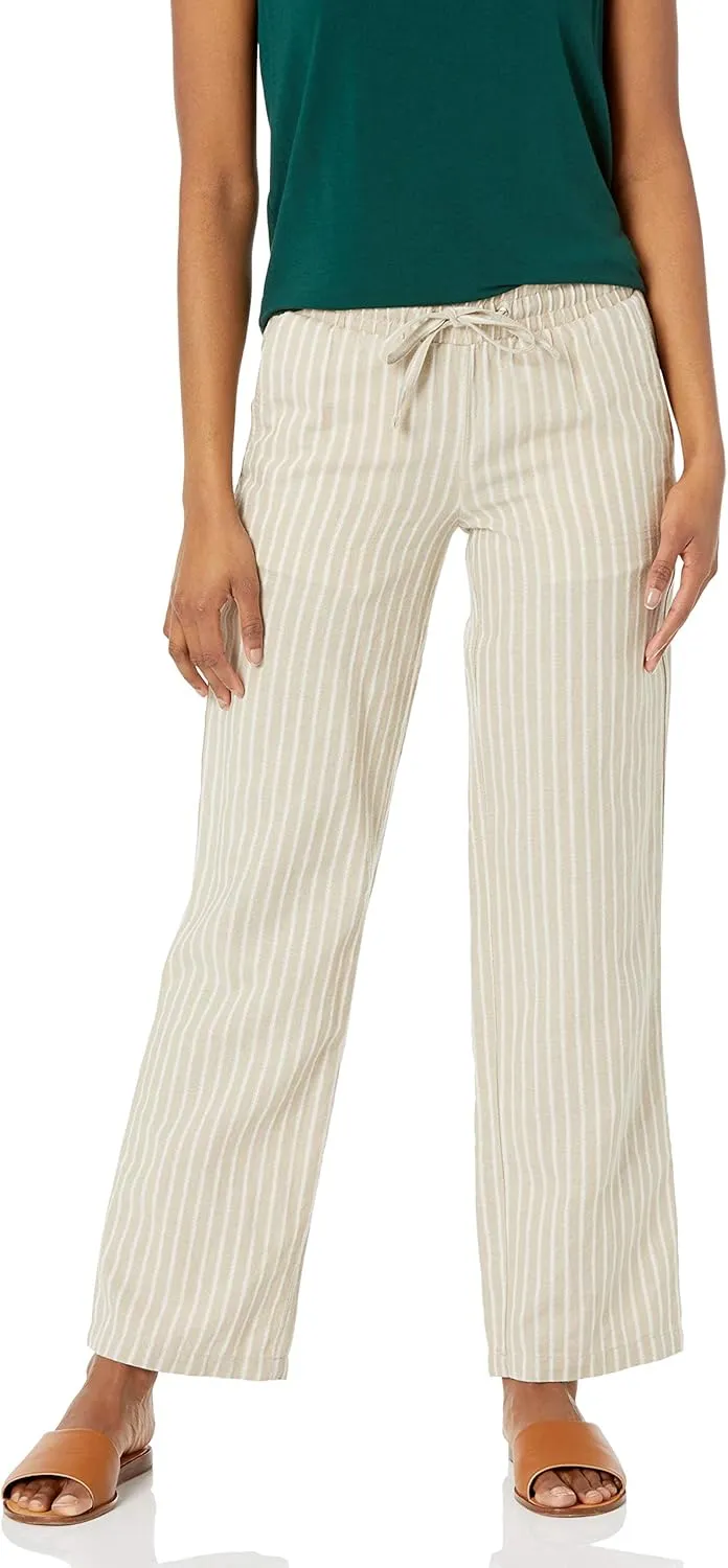 Amazon Essentials Women's Linen Blend Drawstring Relaxed Fit Wide Leg Pant (Available in Plus Size)