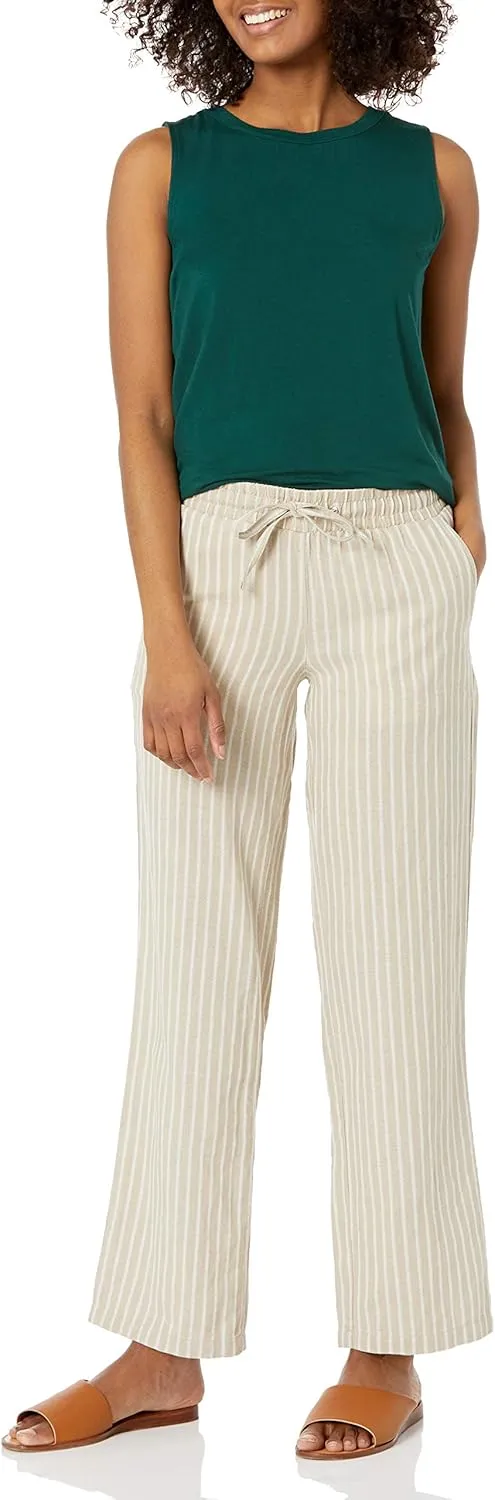 Amazon Essentials Women's Linen Blend Drawstring Relaxed Fit Wide Leg Pant (Available in Plus Size)