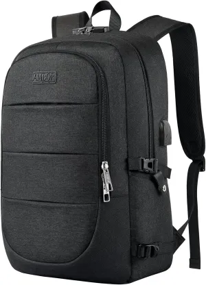 AMBOR Travel Laptop Backpack for Ｍen, 15.6-17.3 inch Laptop Backpack for School, Anti Theft Business Work Backpack with USB Charging Port, Water Resistant College Computer Bag for Men & Women, Black
