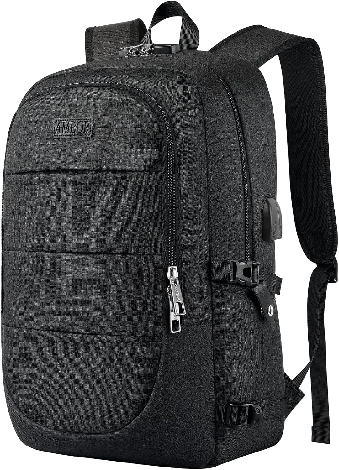 AMBOR Travel Laptop Backpack for Ｍen, 15.6-17.3 inch Laptop Backpack for School, Anti Theft Business Work Backpack with USB Charging Port, Water Resistant College Computer Bag for Men & Women, Black