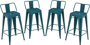 ANDEWORLD Distressed Bar Stools Set of 4 Industrial Counter Stools Metal Barstools for Indoor-Outdoor (26 Inch, Distressed Teal).