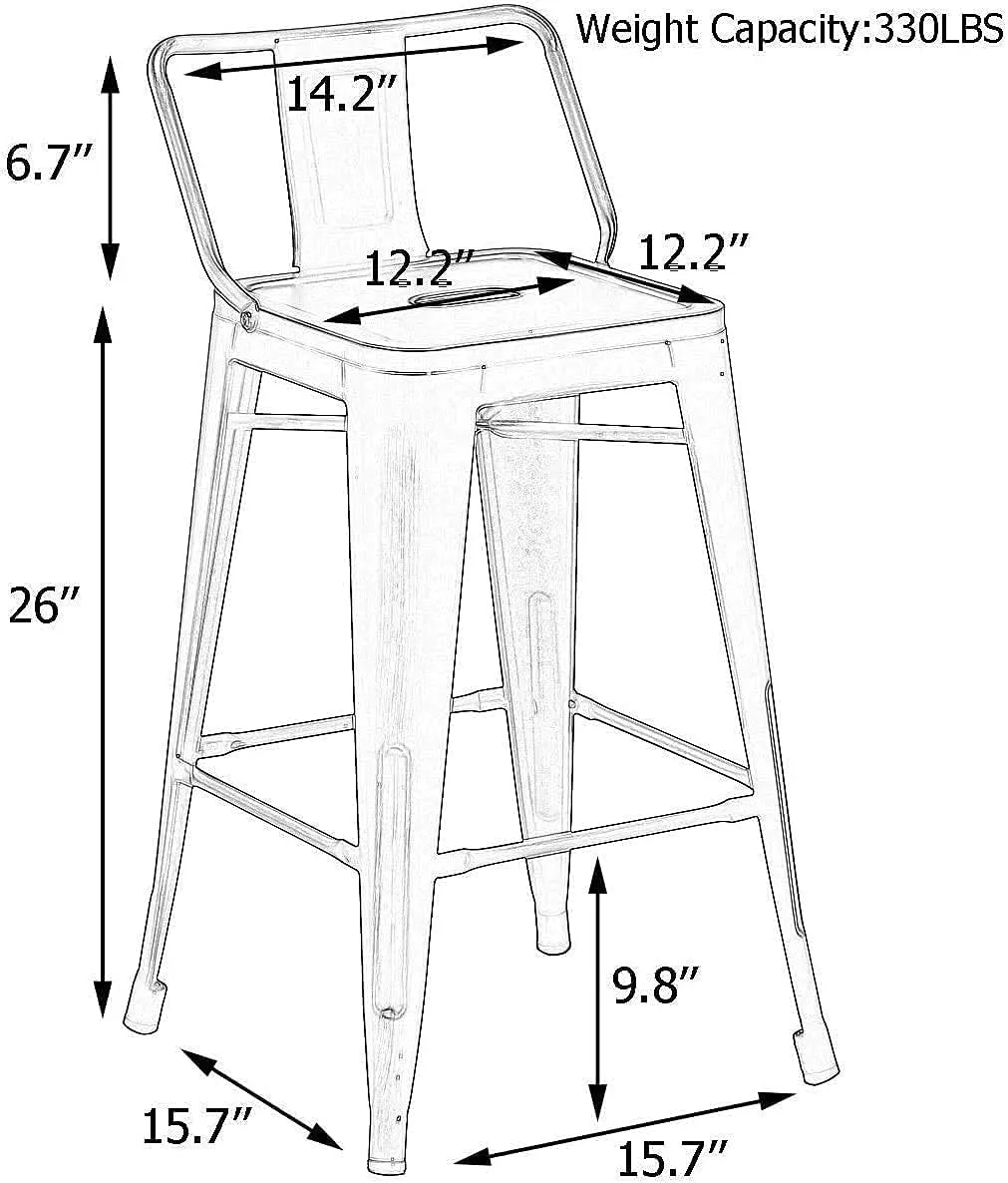 ANDEWORLD Distressed Bar Stools Set of 4 Industrial Counter Stools Metal Barstools for Indoor-Outdoor (26 Inch, Distressed Teal).