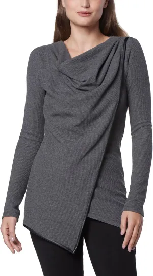 Andrew Marc Women's Long Sleeve Asymmetrical Thermal Tunic with Faux Leather Trim