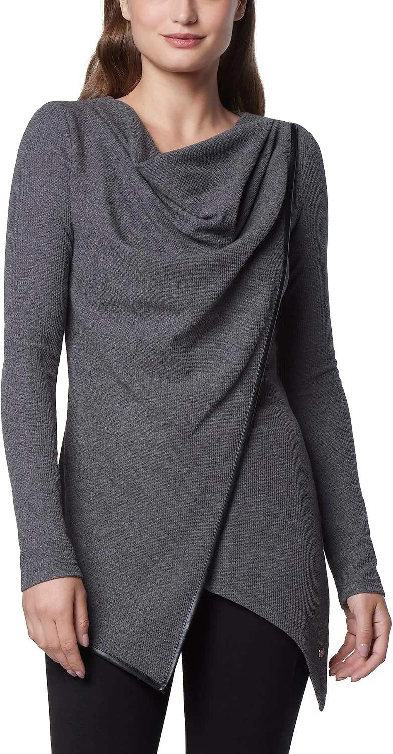 Andrew Marc Women's Long Sleeve Asymmetrical Thermal Tunic with Faux Leather Trim
