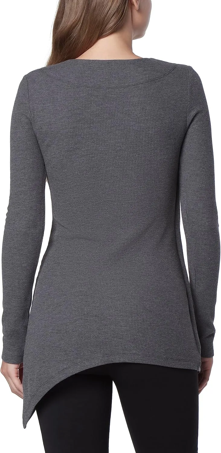 Andrew Marc Women's Long Sleeve Asymmetrical Thermal Tunic with Faux Leather Trim
