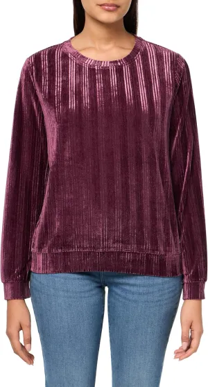 Andrew Marc Women's Round Neck Velvet Ribbed Top
