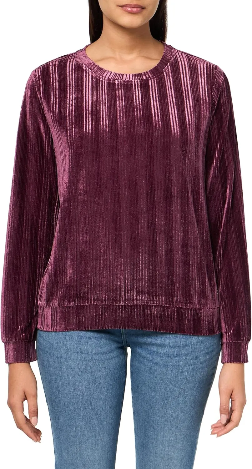 Andrew Marc Women's Round Neck Velvet Ribbed Top