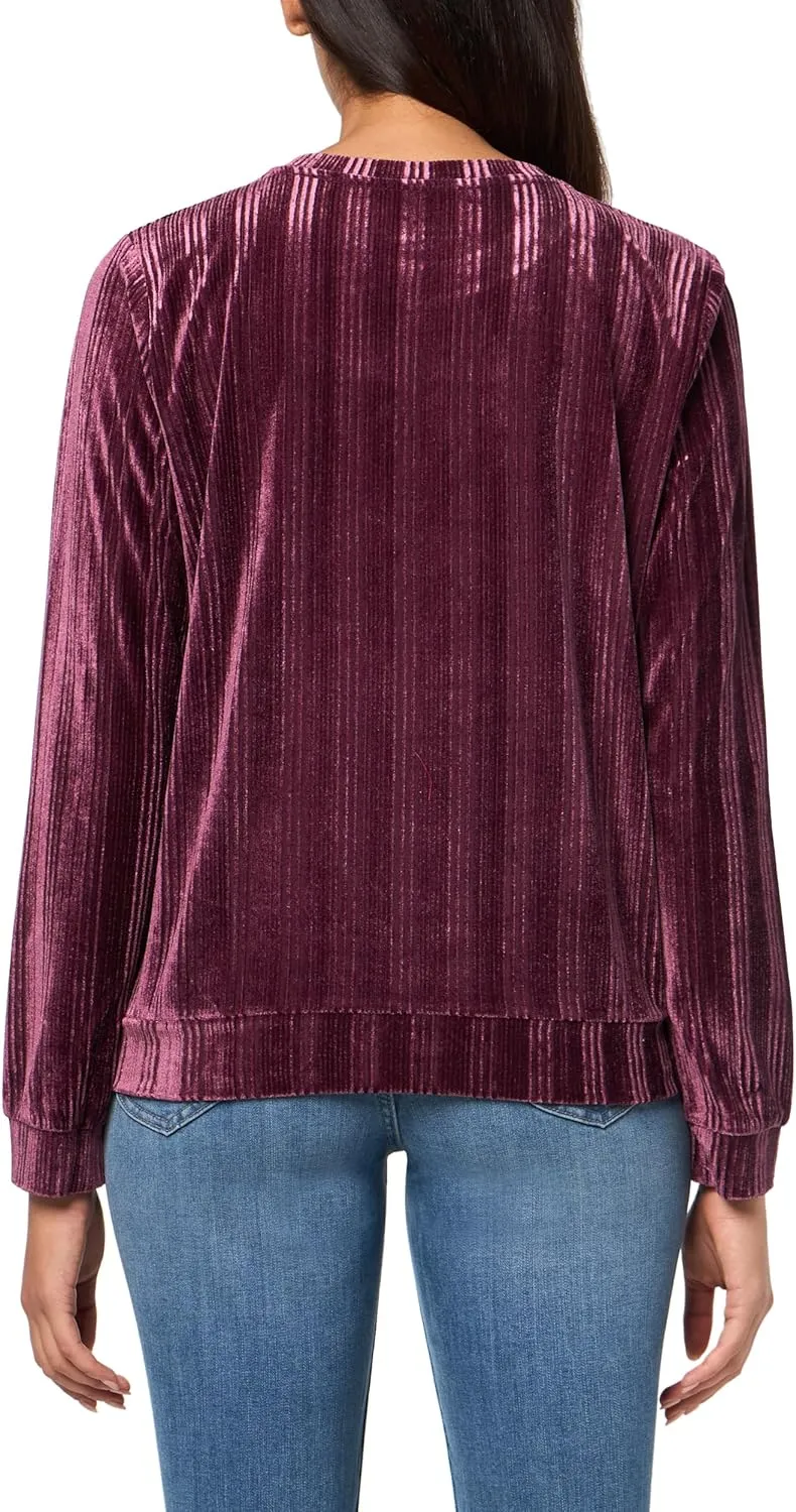 Andrew Marc Women's Round Neck Velvet Ribbed Top