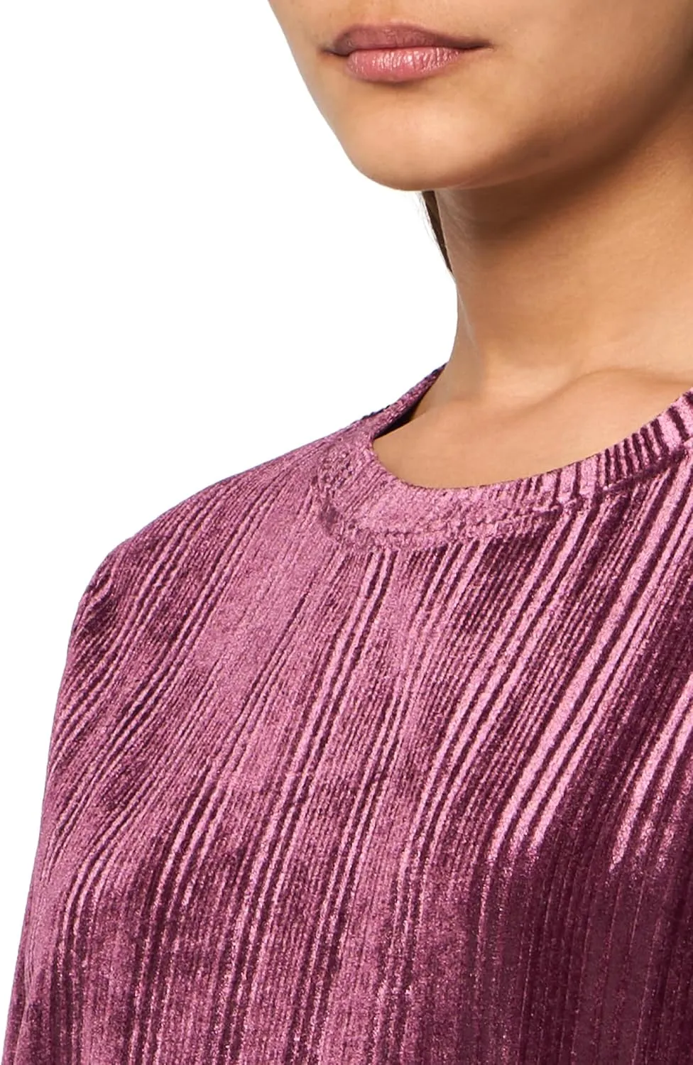 Andrew Marc Women's Round Neck Velvet Ribbed Top