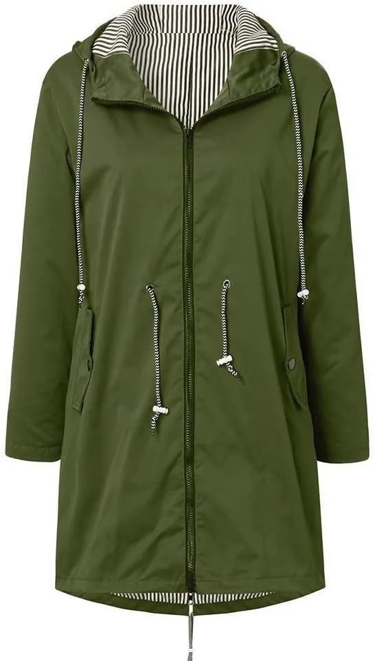 Aniywn Raincoat Women Waterproof Long Hooded Trench Coats Windbreaker Travel Jacket Lightweight Fall Outwear Tops Jacket