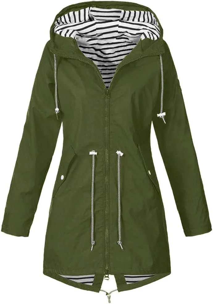 Aniywn Raincoat Women Waterproof Long Hooded Trench Coats Windbreaker Travel Jacket Lightweight Fall Outwear Tops Jacket