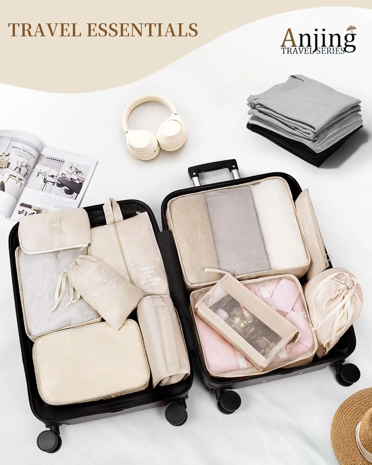 Anjing Packing Cubes 10/11 PCS Travel Luggage Organizers, Travel Essentials, Waterproof Packing Organisers, Luggage Organizer Bags