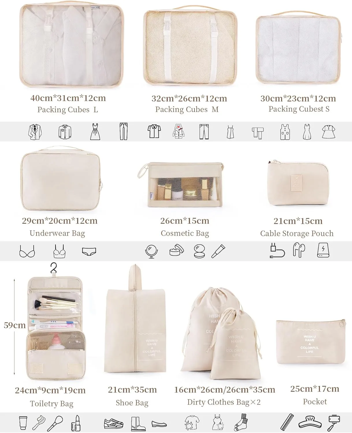 Anjing Packing Cubes 10/11 PCS Travel Luggage Organizers, Travel Essentials, Waterproof Packing Organisers, Luggage Organizer Bags