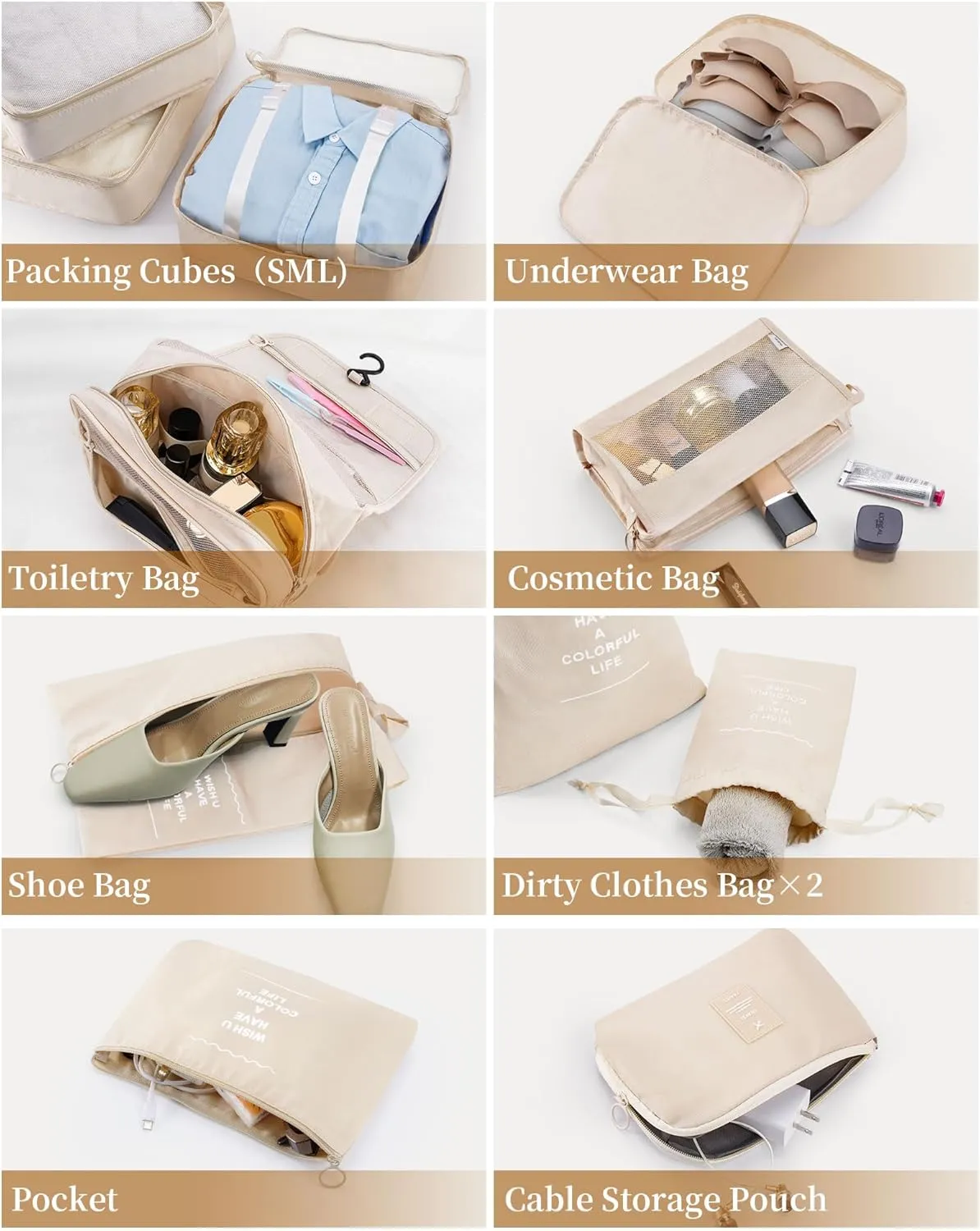 Anjing Packing Cubes 10/11 PCS Travel Luggage Organizers, Travel Essentials, Waterproof Packing Organisers, Luggage Organizer Bags