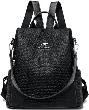 Anti-theft Backpack Purse for Women Vegan PU Black Leather Rucksack Fashion Ladies Shoulder Bags Modern Trendy Security Vintage Casual Waterproof Crossbody Daypack for Travel Work Hiking - Small