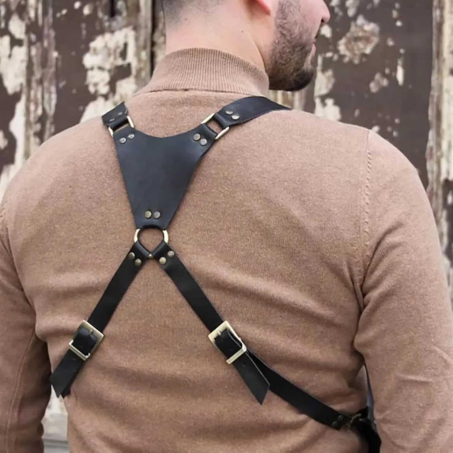 Anti-Theft Bag with Shoulder Harness, Anti-Theft Harness Wallet for Mens, Adjustable PU Leather Strap Wallet(Light Brown)