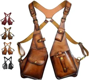 Anti-Theft Bag with Shoulder Harness, Anti-Theft Harness Wallet for Mens, Adjustable PU Leather Strap Wallet(Light Brown)